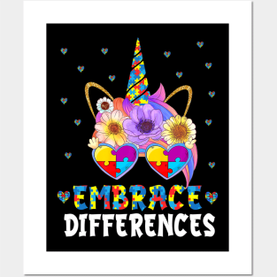 Embrace Differences Unicorn Autism Awareness Posters and Art